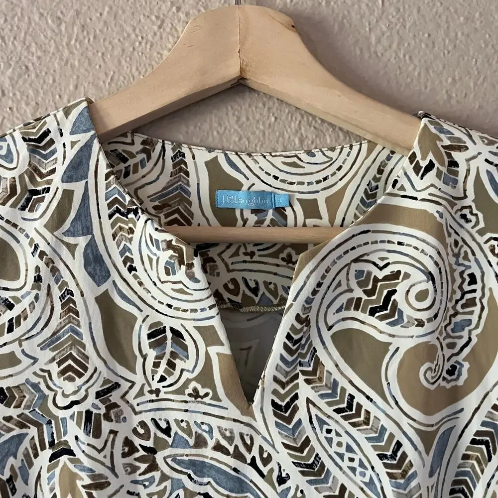 J. McLaughlin Carly Sheath Dress Catalina taupe Paisley print